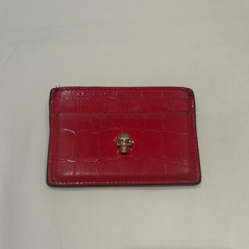 Alexander McQueen Red Card Holder with Gold Skull